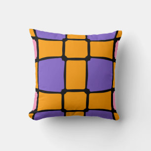 Cojín Decorativo Cuadrados de formas naranja negrita asimétrica púr