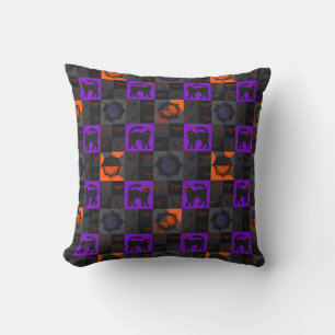 Cojín Decorativo Cuadrados de Gato Negro Halloween