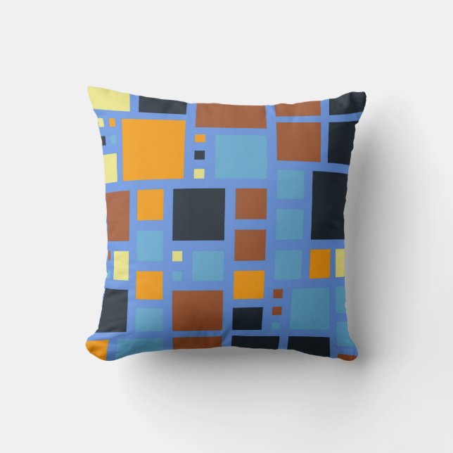 Cojín Decorativo Cuadrados de mosaic retro | Gris azul marrón Naran (Anverso)