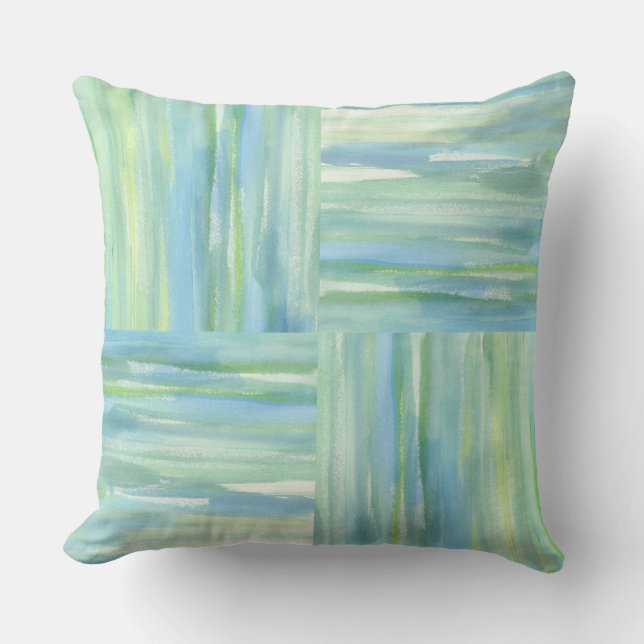 Cojín Decorativo Cuadrados de océano verde azul acuarela abstracto (Anverso)