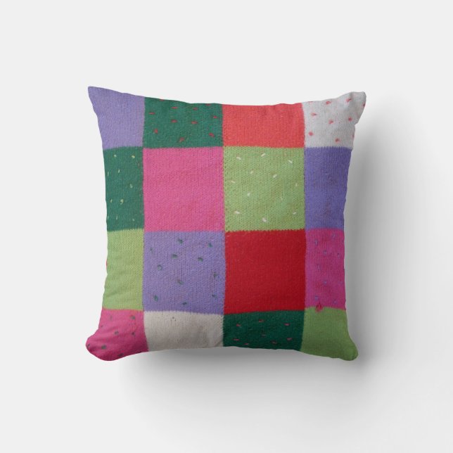 Cojín Decorativo cuadrados de patchwork de punto blanco y negro (Anverso)