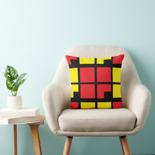 Cojín Decorativo Cuadrados Geométricos Rojo Negro Amarillo