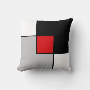 Cojín Decorativo Cuadrados modernos negros rojos grises