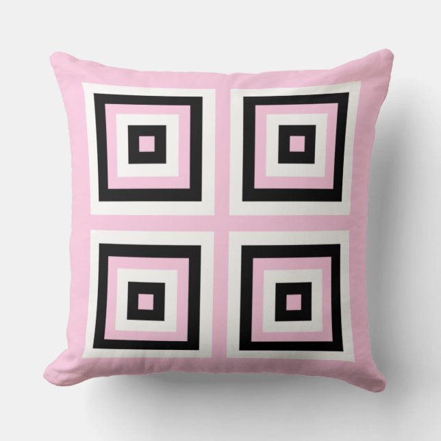 Cojín Decorativo Cuadrados negro, blanco y rosa (Anverso)