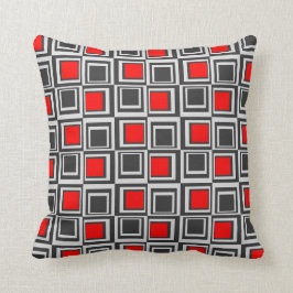 Cojín Decorativo Cuadrados, rojo, gris y negro modernos
