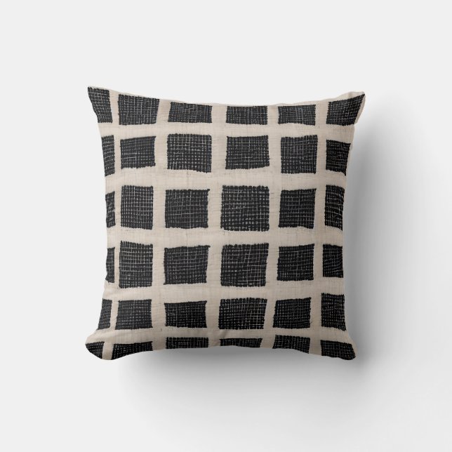 Cojín Decorativo Cuadrados texturados en negro y crema (Anverso)