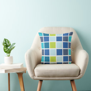 Cojín Decorativo Cuadrados Verdes Azules a Cuadros