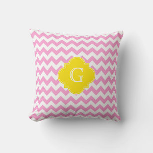 Cojín Decorativo Cuadrete Monograma Amarillo Zigzag Chevron Blanco 