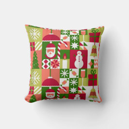 Cojín Decorativo Cuadrícula Colorida con Tema de Navidad de Iconos 