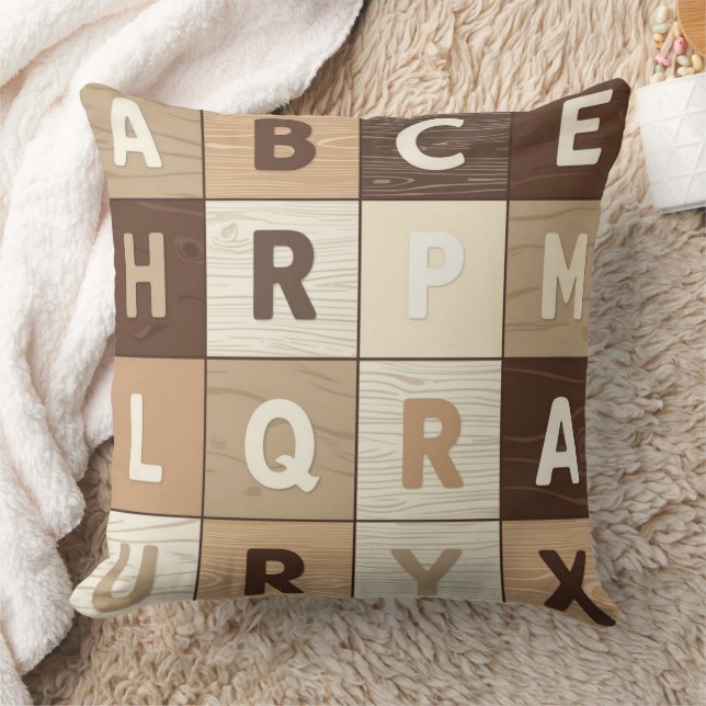 Cojín Decorativo Cuadrícula de letras de madera (Manta)