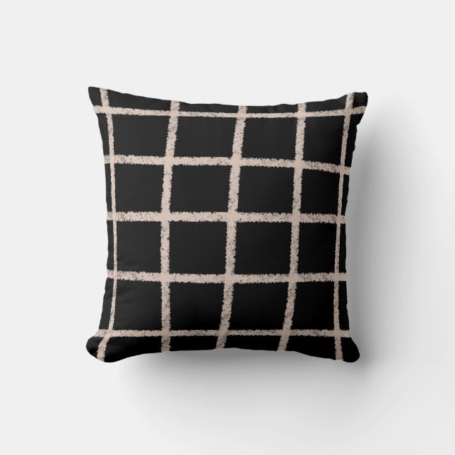 Cojín Decorativo Cuadrícula rosa claro y negro (Anverso)