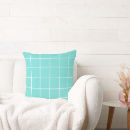 Cojín Decorativo Cuadrícula turquesa y blanca