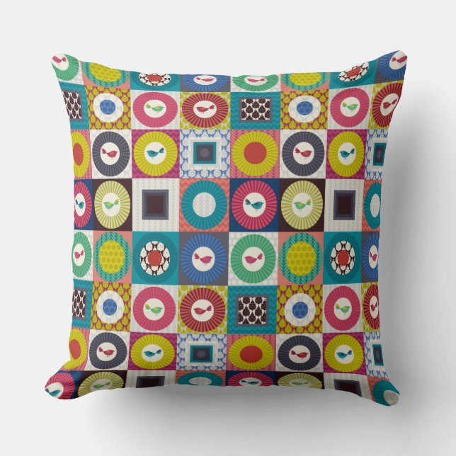 Cojín Decorativo cuadritos de pájaros pequeños (Anverso)