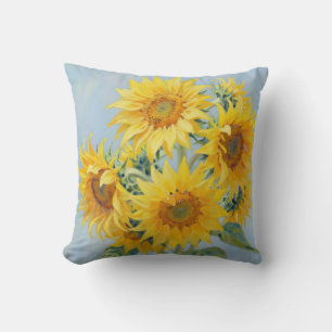 Cojín Decorativo Cuadro al óleo de ramo de girasoles vibrantes