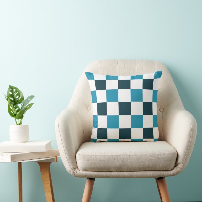 Cojín Decorativo Cuadro de ajedrez azul turquesa (Silla)