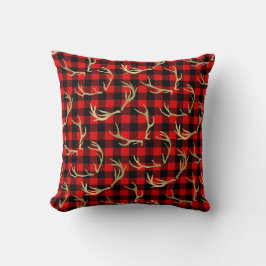 Cojín Decorativo Cuadro de Búfalo Rojo y Negro y Cuerno de Ciervo D