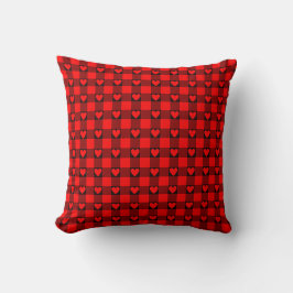Cojín Decorativo Cuadro de corazón de búfalo rojo y negro