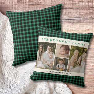 Cojín Decorativo Cuadro de fotos verde a cuadros Nombre de familia