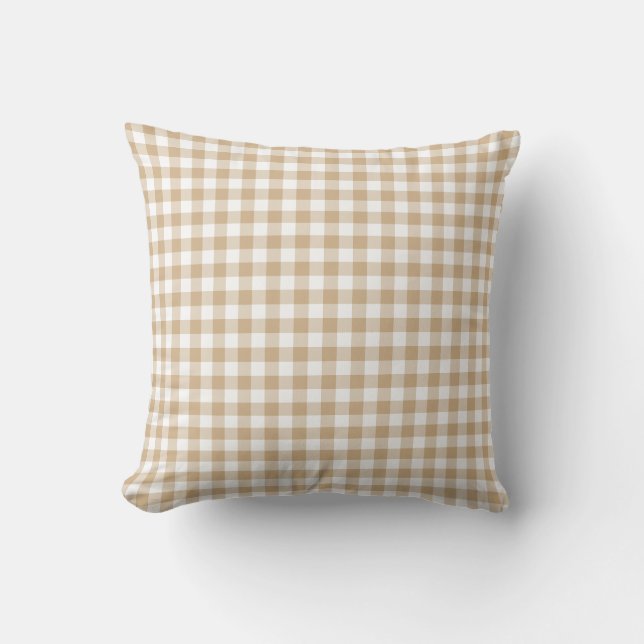 Cojín Decorativo Cuadro de Gingham Beige Claro Blanco (Anverso)