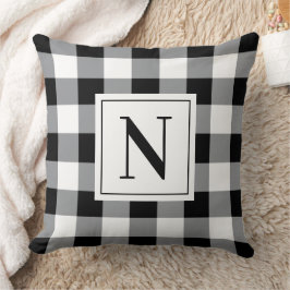 Cojín Decorativo Cuadro de Gingham Negro en Negrita con Monograma I