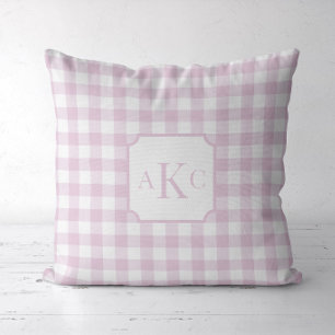 Cojín Decorativo Cuadro de Gingham Rosa con Monograma