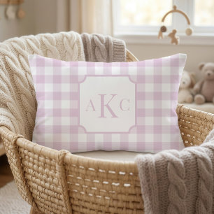 Cojín Decorativo Cuadro de Gingham Rosa con Monograma 