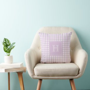Cojín Decorativo Cuadro de Monograma Morado Gingham Pastel