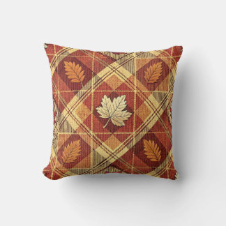 Cojín Decorativo Cuadro de Plaid de Otoño Hojas de Arce Rústico Roj