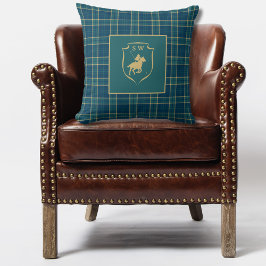 Cojín Decorativo Cuadro Escocés Clásico Polo Ecuestre Monogramado