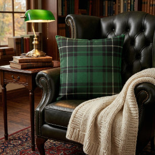 Cojín Decorativo Cuadro Escocés Clásico Verde y Negro Tartán