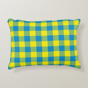 Cojín Decorativo Cuadro Escocés de Azul Amarillo y Verde Patrón de