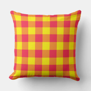 Cojín Decorativo Cuadro Escocés de Color Naranja Rojo Amarillo Patr