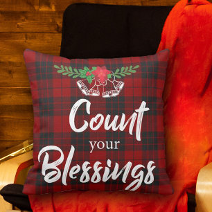 Cojín Decorativo Cuadro Escocés Rojo y Negro Cuenta Tus Bendicion