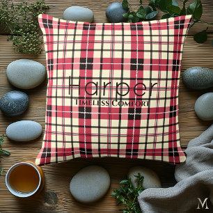 Cojín Decorativo Cuadro Escocés Rojo y Negro Personalizado   Tartán