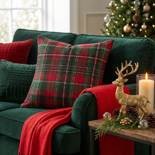 Cojín Decorativo Cuadro Escocés Rojo y Verde Clásico