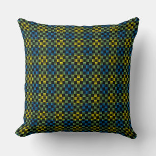 Cojín Decorativo Cuadro Escocés Verde Amarillo Azul Patrón de Tejid