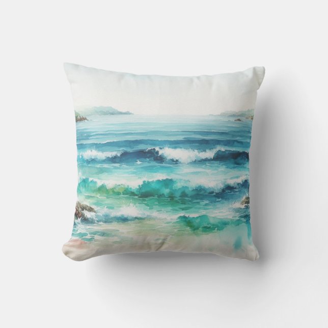 Cojín Decorativo Cuadros acuáticos de Ocean Waves Beach (Anverso)