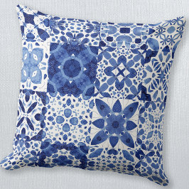Cojín Decorativo Cuadros de agua del patrón de mosaico blanco azul 