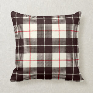 Cojín Decorativo Cuadros de Búfalo en negro, beige y rojo