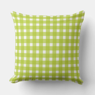Cojín Decorativo Cuadros de gingham verde lima y blanco