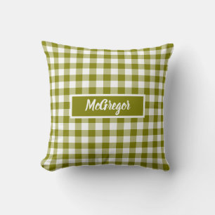 Cojín Decorativo Cuadros de Gingham Verde Oliva Personalizados