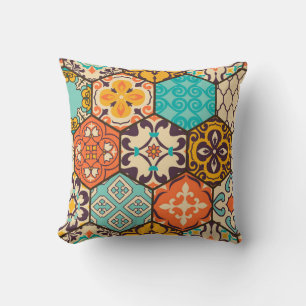 Cojín Decorativo Cuadros de mosaico de mosaicos de colores sin foco