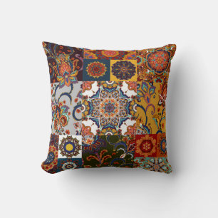 Cojín Decorativo Cuadros de mosaico de mosaicos de colores sin foco
