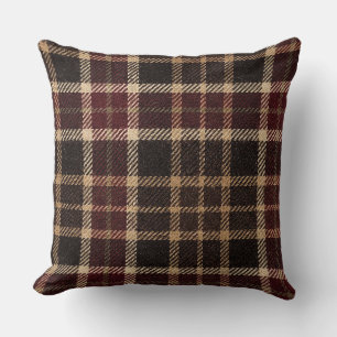 Cojín Decorativo Cuadros de otoño nogal marrón y burgundy cosecha