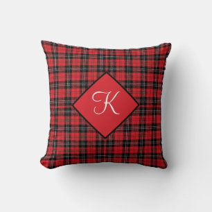 Cojín Decorativo Cuadros de Plaid Búfalo de Tartán Rojo Negro y Bla