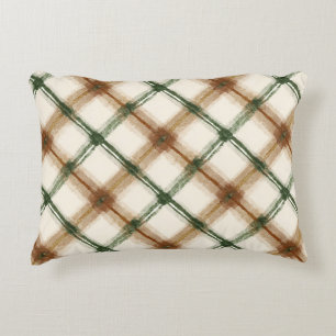 Cojín Decorativo Cuadros de rayas verdes marrones crema