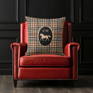 Cojín Decorativo Cuadros Escoceses Clásicos Monogramados Caballo Ma