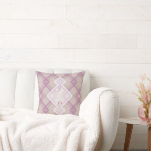 Cojín Decorativo Cuadros felices de color púrpura y crema,blanco en