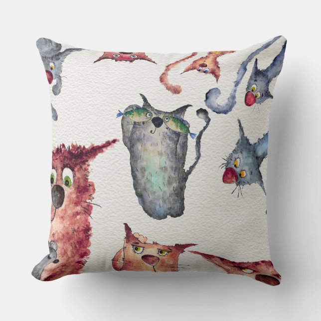 Cojín Decorativo Cuadros Gatos Acuarela Cats De Marco De Gato (Anverso)