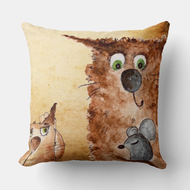 Cojín Decorativo Cuadros Graciosos Gatos Acuardos (Anverso)
